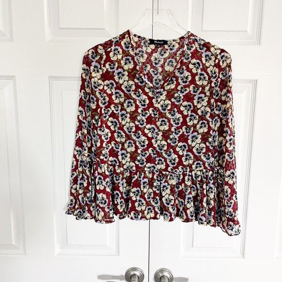 Madewell Drawstring Ruffle Hem Top in Viola Floral - Picture 3 of 10